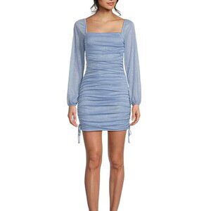 Glitter Square Neck Ruched Long Sleeves With Ties At Hemline Dress Size XS NWT